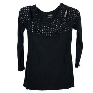 Carmen Marc Valvo Black Long Sleeves Tee Size S